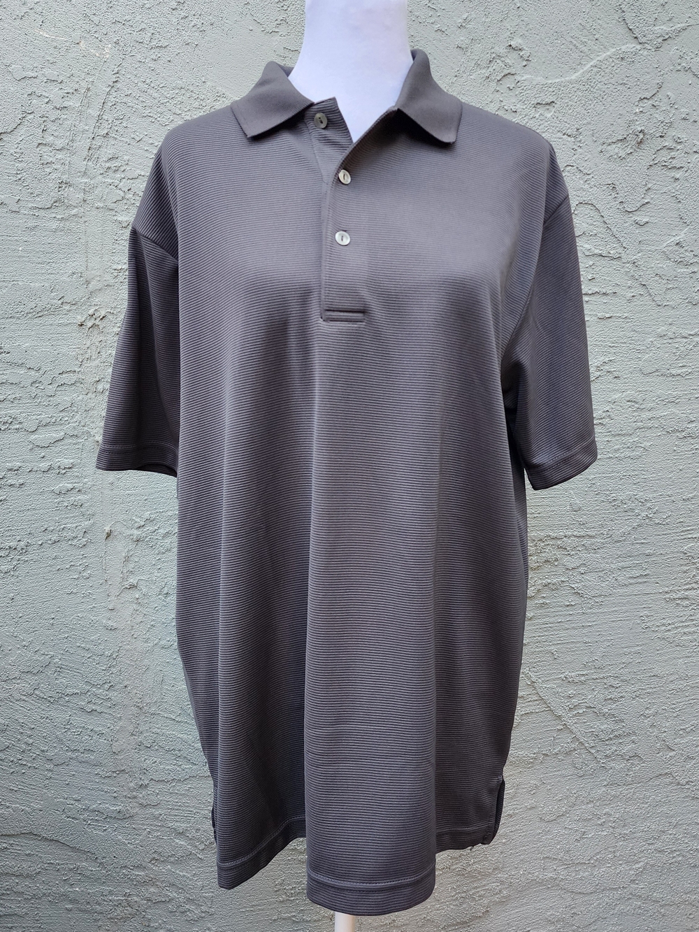 Ben Hogan Performance Gray Micro Striped Golf Polo Shirt Mens Medium